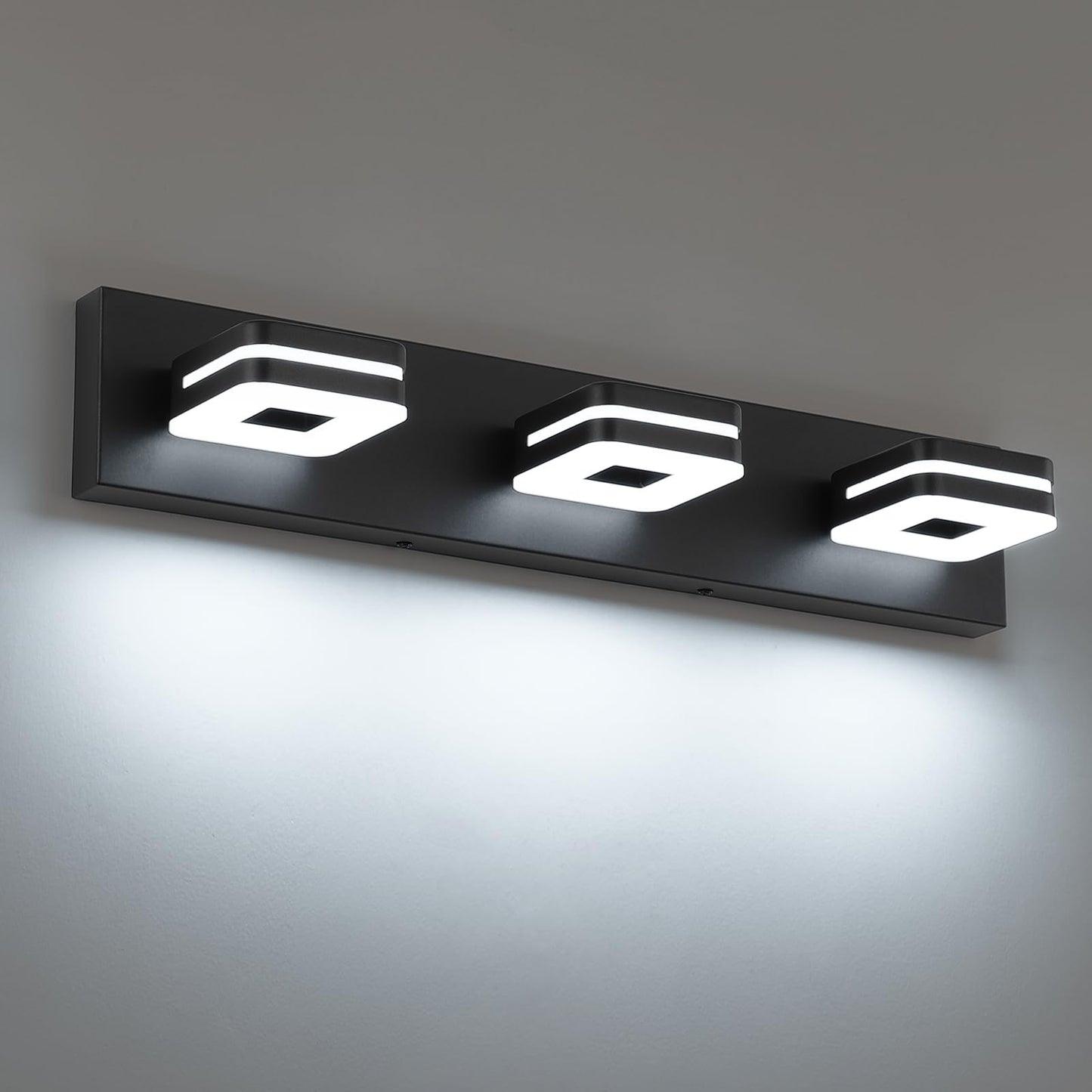 7Degobii Modern LED Bathroom Vanity Light Dimmable Matte Black 3-Light Fixture 18W 24" Wall Light Day Light 5500K 110V AC