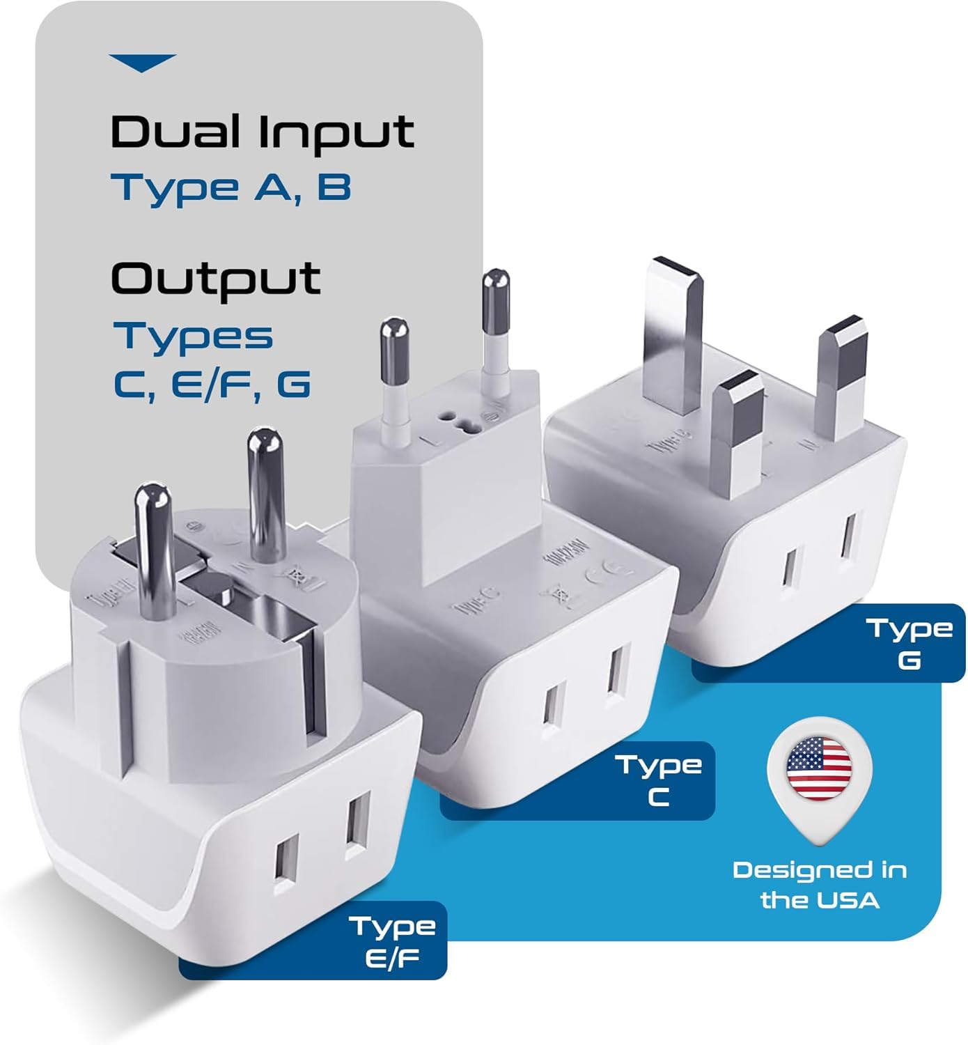 Ceptics Complete European Travel Adapter Set - 2 In 1 Usa to Europe, Germany, England, Spain, Italy, Iceland, France, (Type G, E/F, Type C) - 3 Pack…