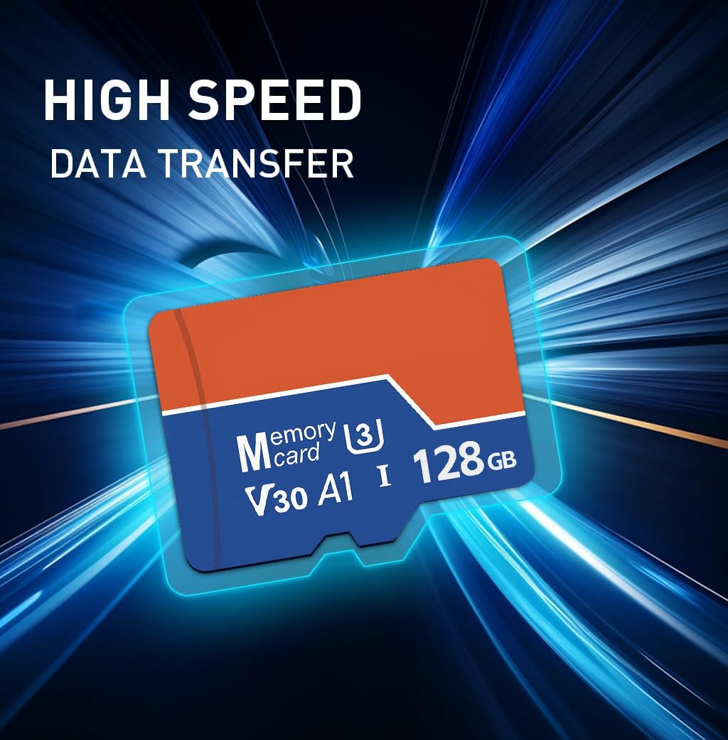 128GB Micro SD Card with Adapter, Class 10 U3 V30 A1 - High-Speed 4K Video Memory Card for Cameras, Phones, Tablets, Drones, Dash Cams & Game Consoles