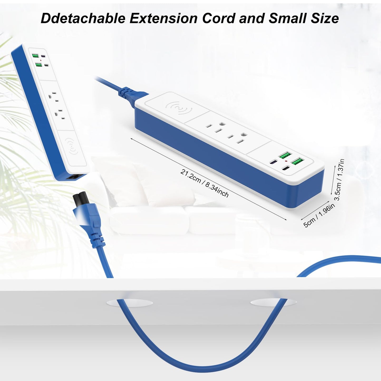 7-in-1 Wireless Fast Charge Power Strip with USB C, 2 USB-C Ports,2 AC Outlet,2 USB-A, Fast Charging Station for Nightstand Desktop Office Dorm,6 ft