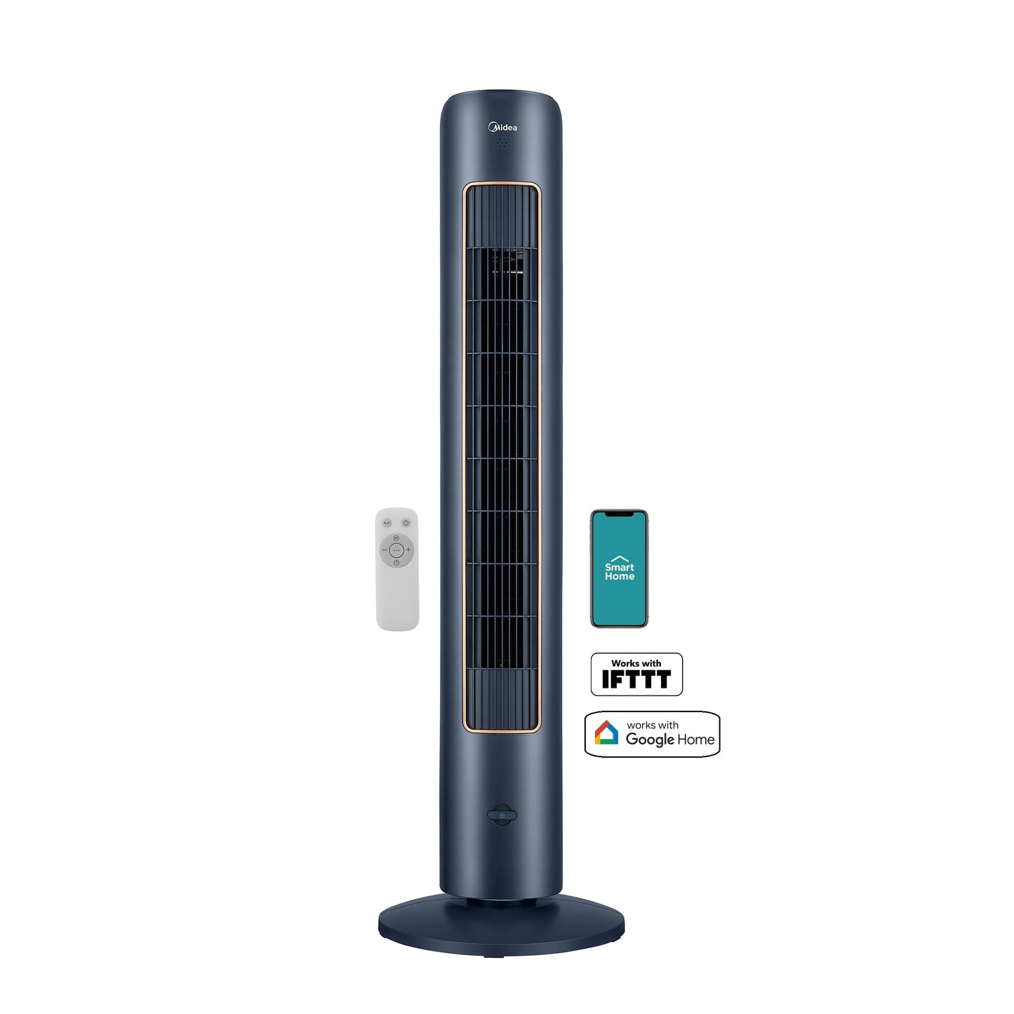 Midea Oscillation Tower Fan with IOT 42inch Timer Remote Control FZ10-21CR, Compact, Blue