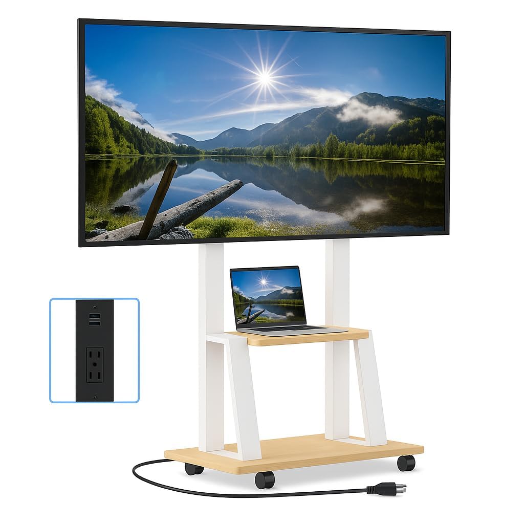 DIOOSN Rolling TV Stand for 32-80 Inch TVs, Mobile TV Cart with Power Outlet, Outdoor TV Stand with Wheels, Portable tv Stands for LCD OLED 4K