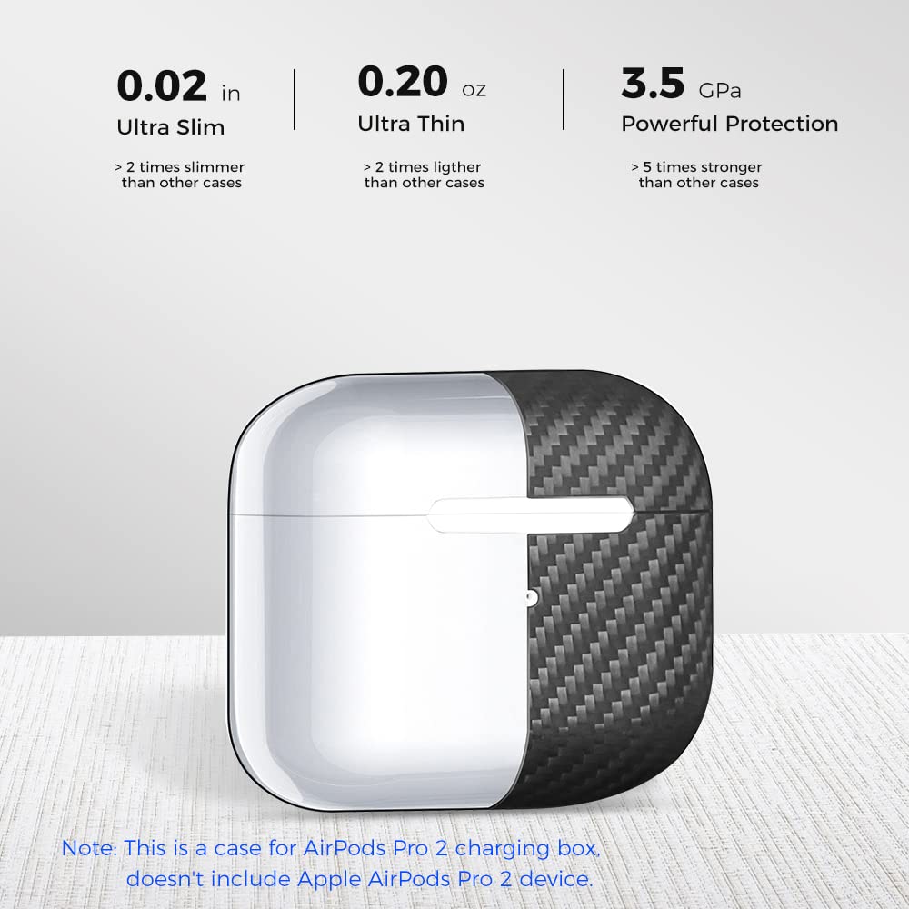 MONOCARBON Real Carbon Fiber Case for AirPods Pro 2nd Generation 2022 with Stripes Lanyard | Slim & Durable Cover for AirPods Pro 2 Accessories |