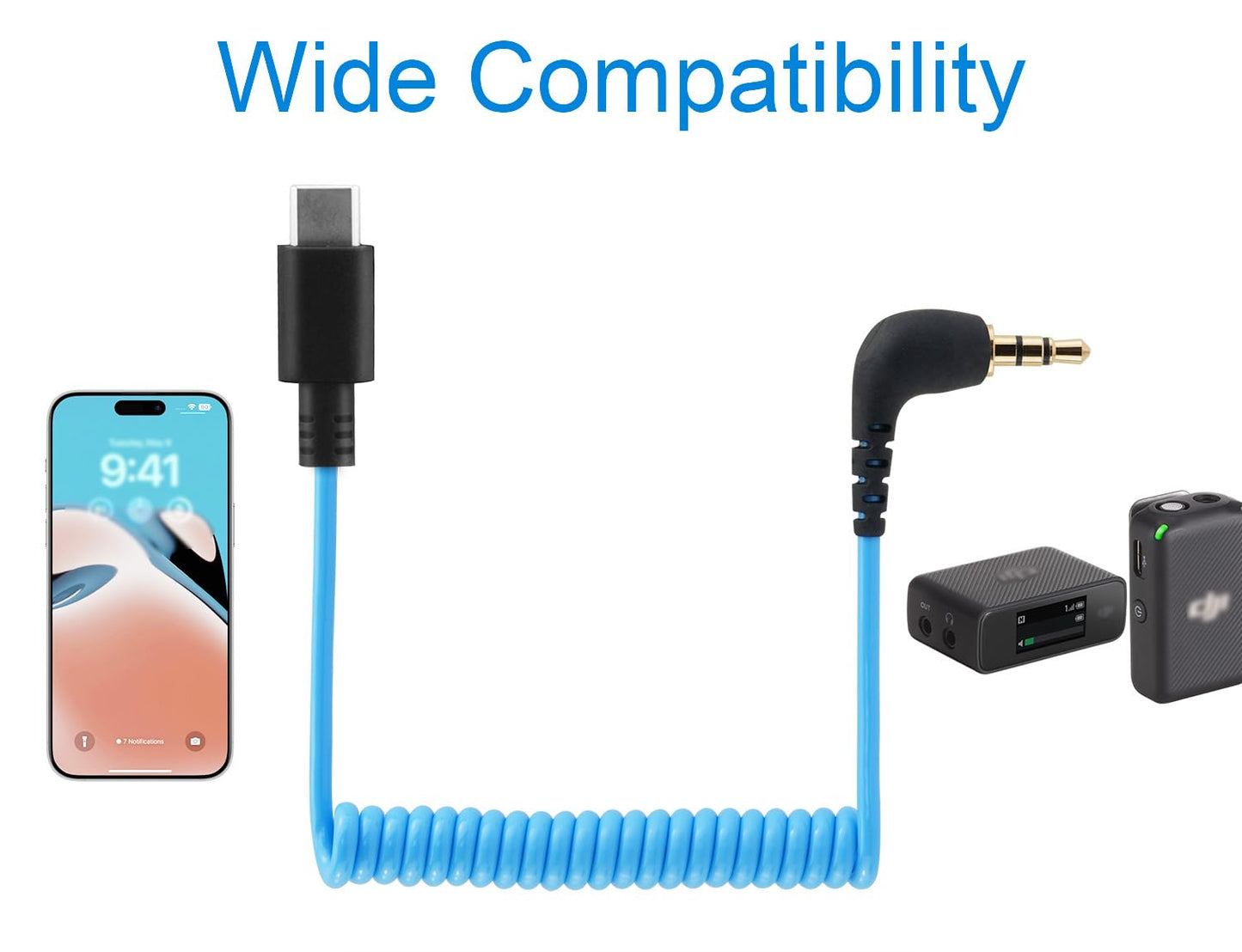 JCMOYUTY Mic Adapter for DJI MIC 1, MIC 2 MIC2 Wireless Microphone to iPhone 15/15 Pro Max, Samsung, Android Smartphone USB C to 3.5mm TRS OTG Audio