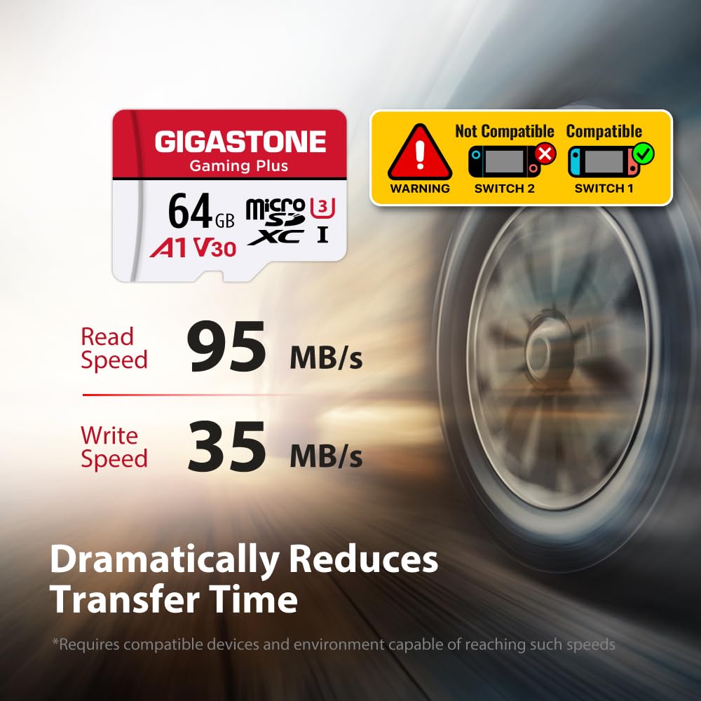 ?For Switch 1 Only? GIGASTONE 64GB Micro SD Card, Gaming Plus, Nintendo-Switch Compatible, High Speed 90MB/s, 4K UHD Video Recording, Micro SDXC UHS-I