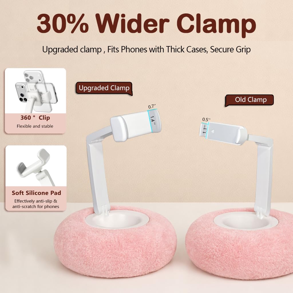 BIVOGID Upgraded Phone Holder for Bed,Dual Axis Arm 360°Adjustable Angle Height,30% Wider Clamp,Bed Phone Holder Laying Downd with Bowl and Suction