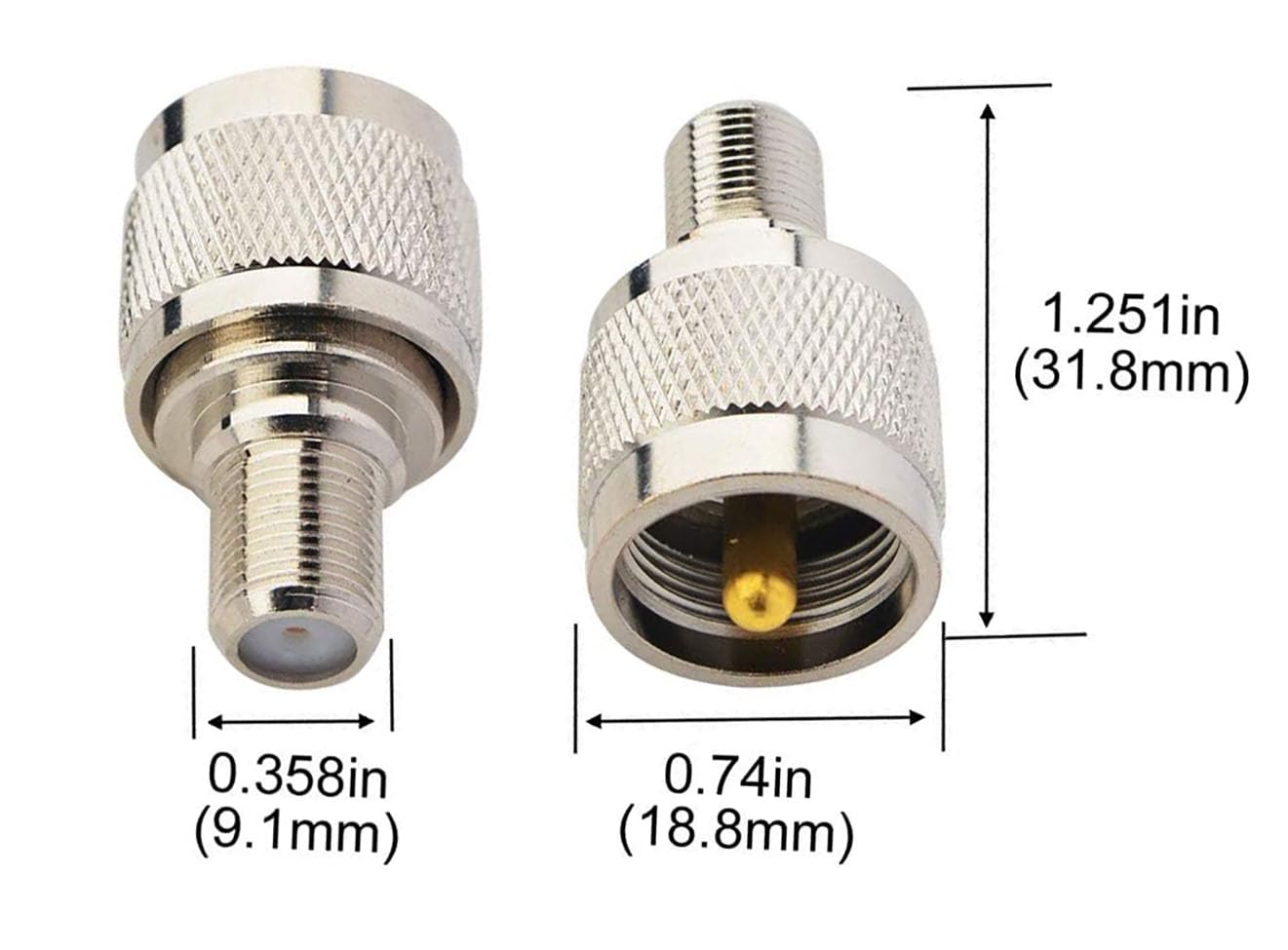 DHT Electronics 2PCS RF coaxial Coax Adapter F Female to UHF Male PL-259 Connector