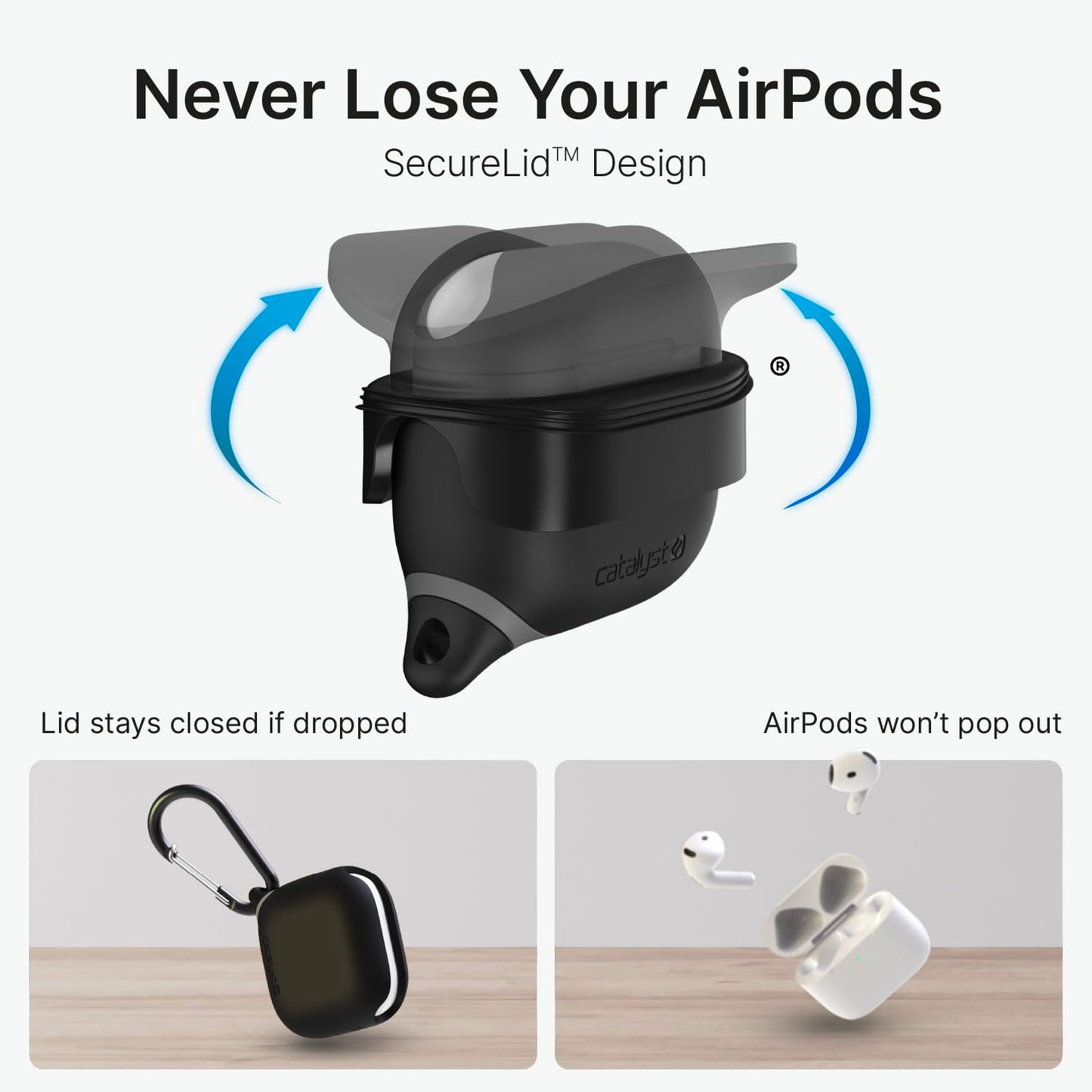 Catalyst Waterproof Case for AirPods 4 - Drop Protection for Apple AirPods 4th Generation with Carabiner, Wireless Charging Silicone Cover for Apple