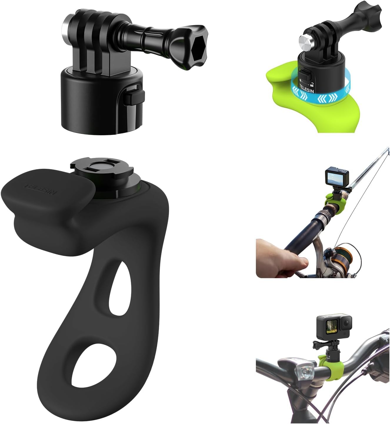 TELESIN S2 Quick Release 360 Flexible Mount Wrap Band, Bike Motorcycle Handlebar Roll Bar Tube Stick Pole Mounting Accessories for GoPro 13 12 11 10 8