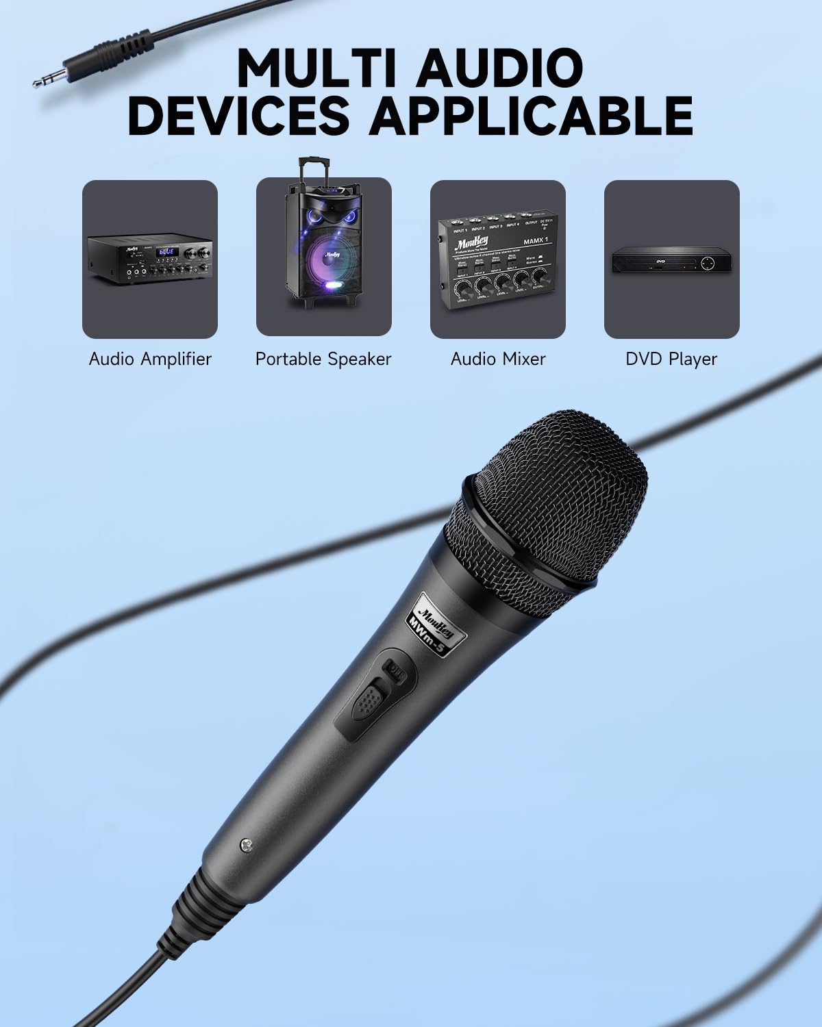 Moukey Wired Handheld Vocal Microphone, Metal XLR Dynamic Cardioid Mic with 13 ft Cable, for Singing, Stage, Party, Compatible with Karaoke Machine/PA