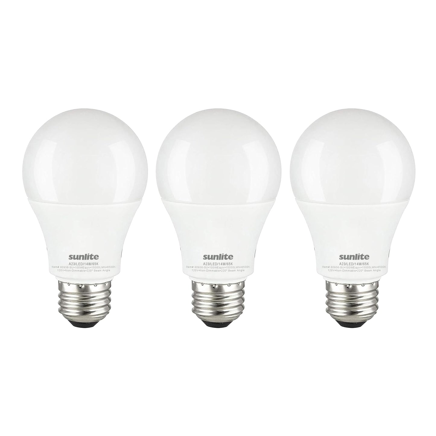 Sunlite 80939-SU LED A19 Light Bulbs, 15 Watts (100W Equivalent), 1500 Lumens, Medium Base (E26), Non-Dimmable, ETL Listed, 6500K - Daylight