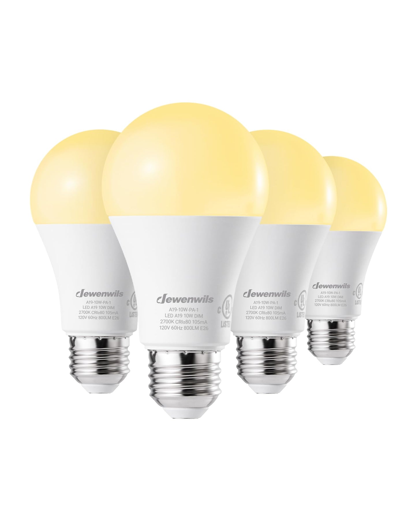 DEWENWILS 60W Equiv Dimmable A19 LED Bulbs, 800LM 2700K Warm White 4-Pack