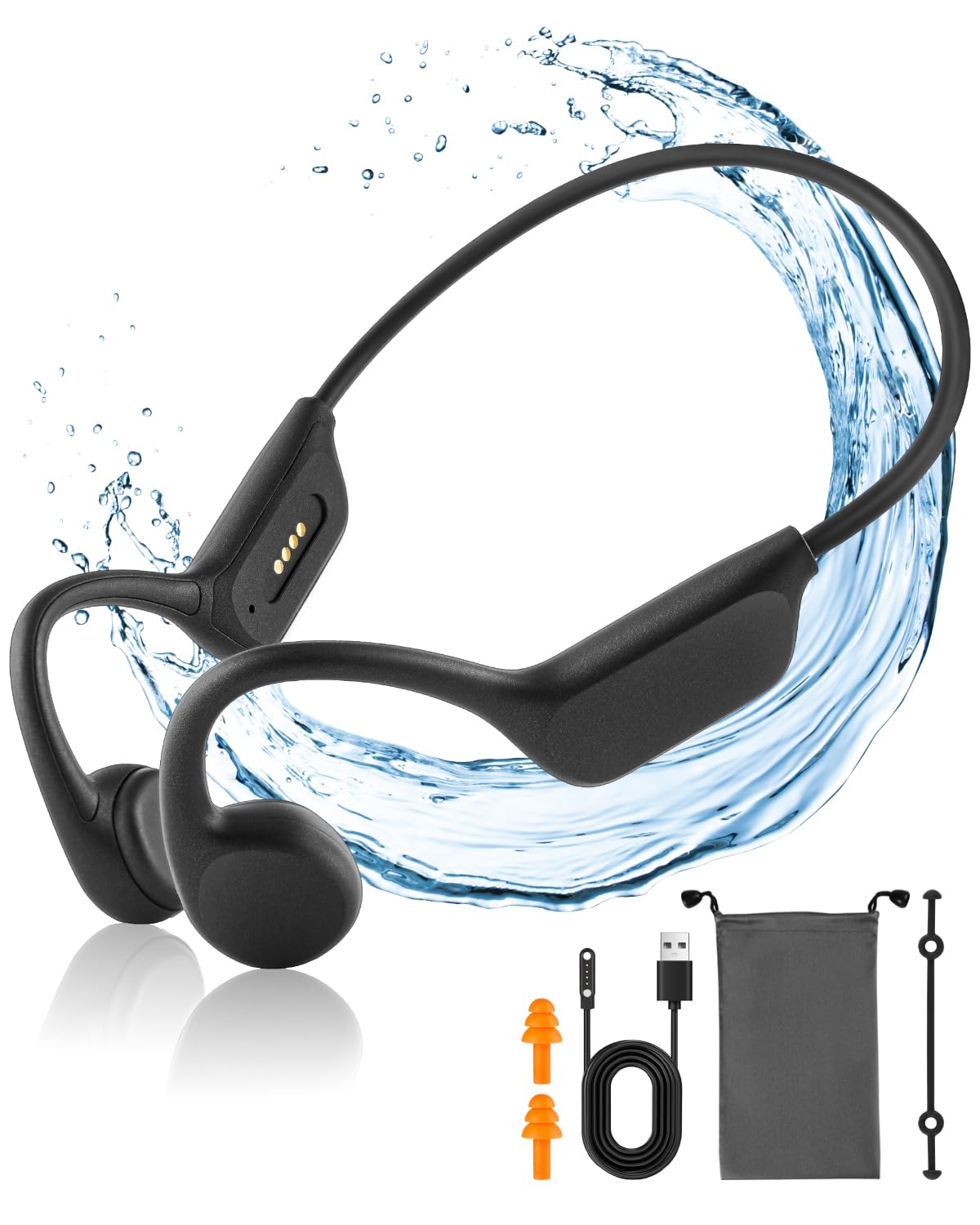 Banoshalo Bone Conduction Headphones X7 Pro, Deep Black, Open Ear Design, IPX8 Waterproof, Bluetooth, MP3 Mode, 10H Battery, Swimming Sports…