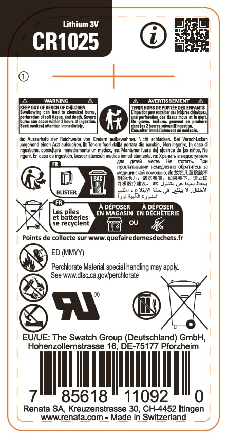 Renata Lithium Battery 3v (CR1025) (Swiss Made)