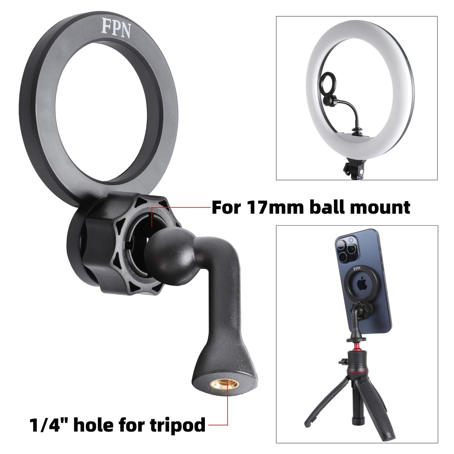 FPN Magnetic Tripod Holder Mount Adapter for MagSafe, Magnet Phone Holder Adapter with 1/4"-20 Screw Hole for iPhone 12 13 14 15 16 Plus Pro Max All