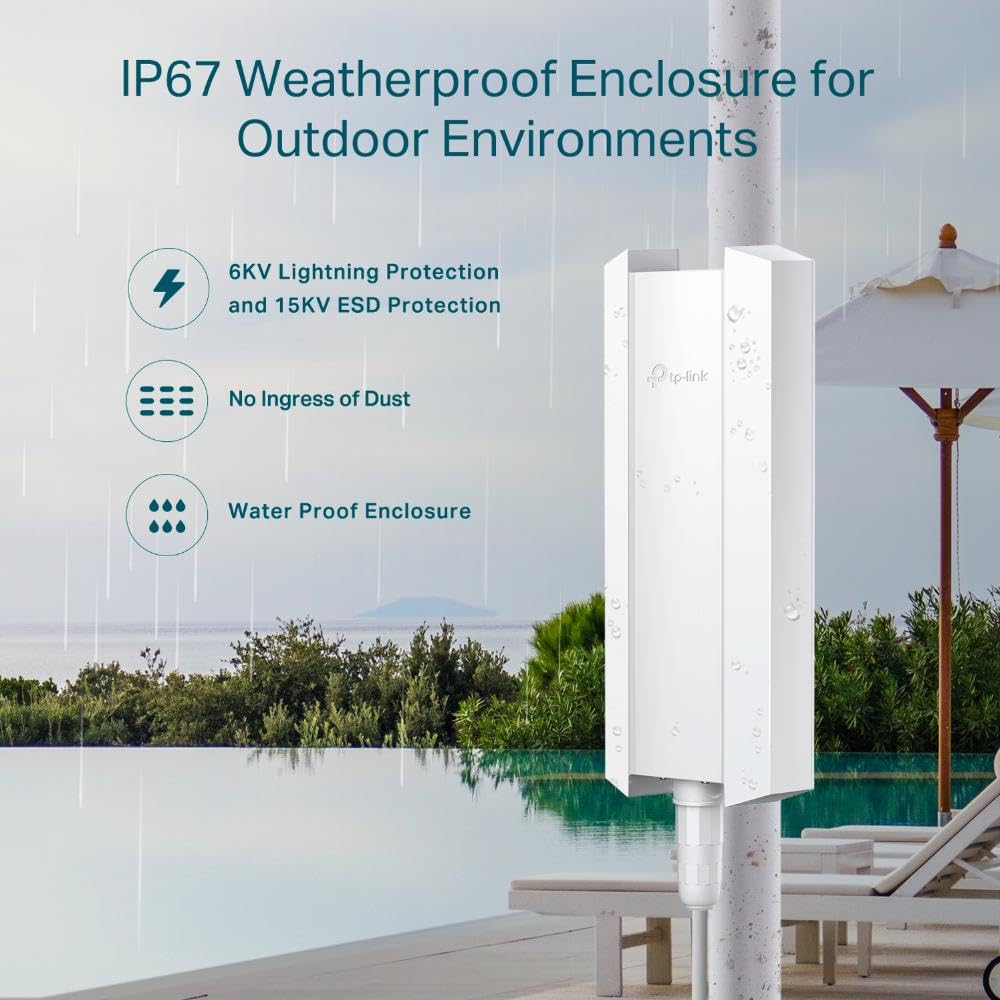 TP-Link Omada Long Range Outdoor Access Point | WiFi Extender Outdoor Universal Compatible | WiFi 6 AX1800 Dual Band | IP68 Weatherproof | Seamless