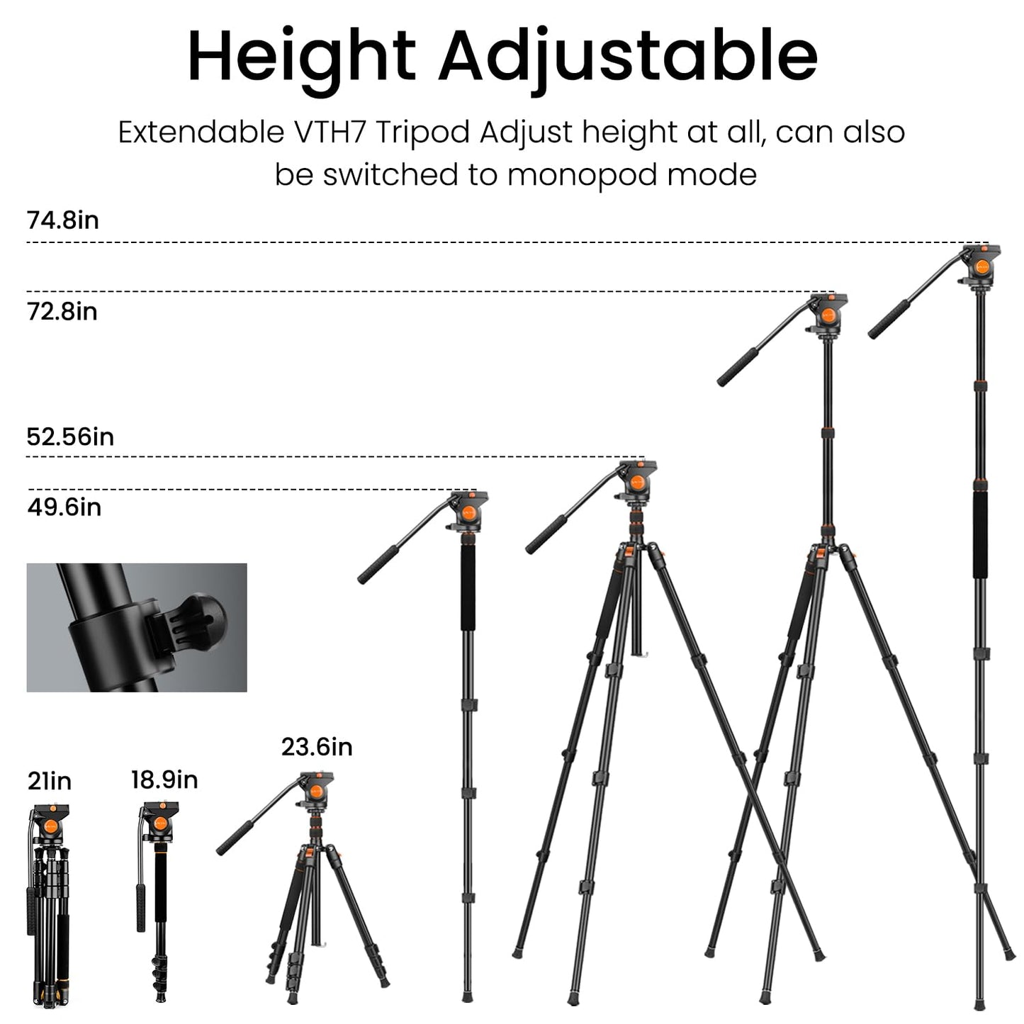 Camera Tripod Stand, 72" Video Tripod with Fluid Head, Heavy Duty Alunimum Professional, 1/4" & 3/8" Screw QR Plate Compatible with Canon Nikon Sony