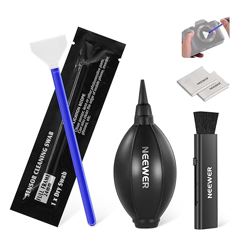 NEEWER 5 in 1 Camera Lens Cleaning Kit, 1x Lens Brush Pen + 1x Air Blower + 1x 24mm Full Frame Sensor Swab + 2X Cleaning Cloth, for Electronics