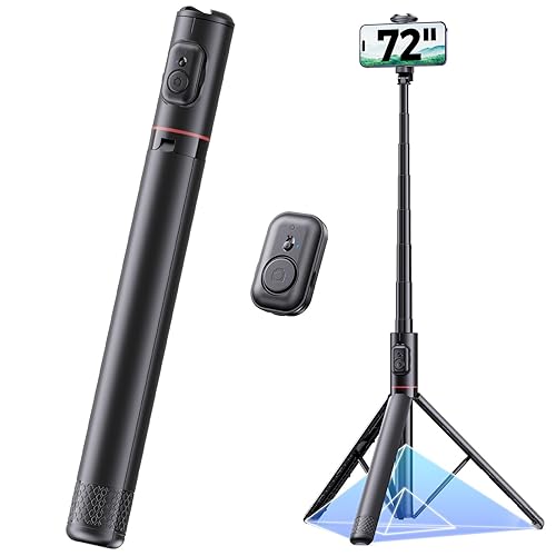 72" Phone Tripod Selfie Stick, Extendable Tripod for iPhone with Remote, Portable Cell Phone Tripod Stand for Video Recording All-in-1 Travel
