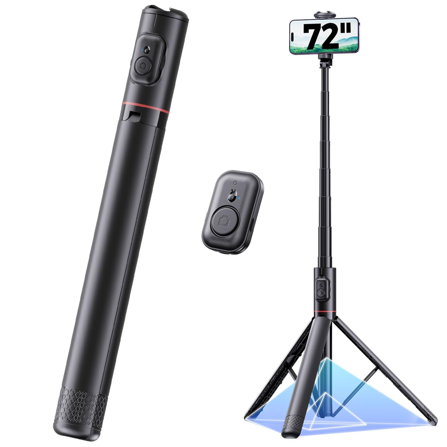72" Phone Tripod Selfie Stick, Extendable Tripod for iPhone with Remote, Portable Cell Phone Tripod Stand for Video Recording All-in-1 Travel