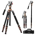 K&F CONCEPT Tripod for Camera?68'' Carbon Fiber Tripod with Fluid Head Max Load 11lb, Lightweight DSLR Camera Tripods & Monopods for Canon Sony Nikon.