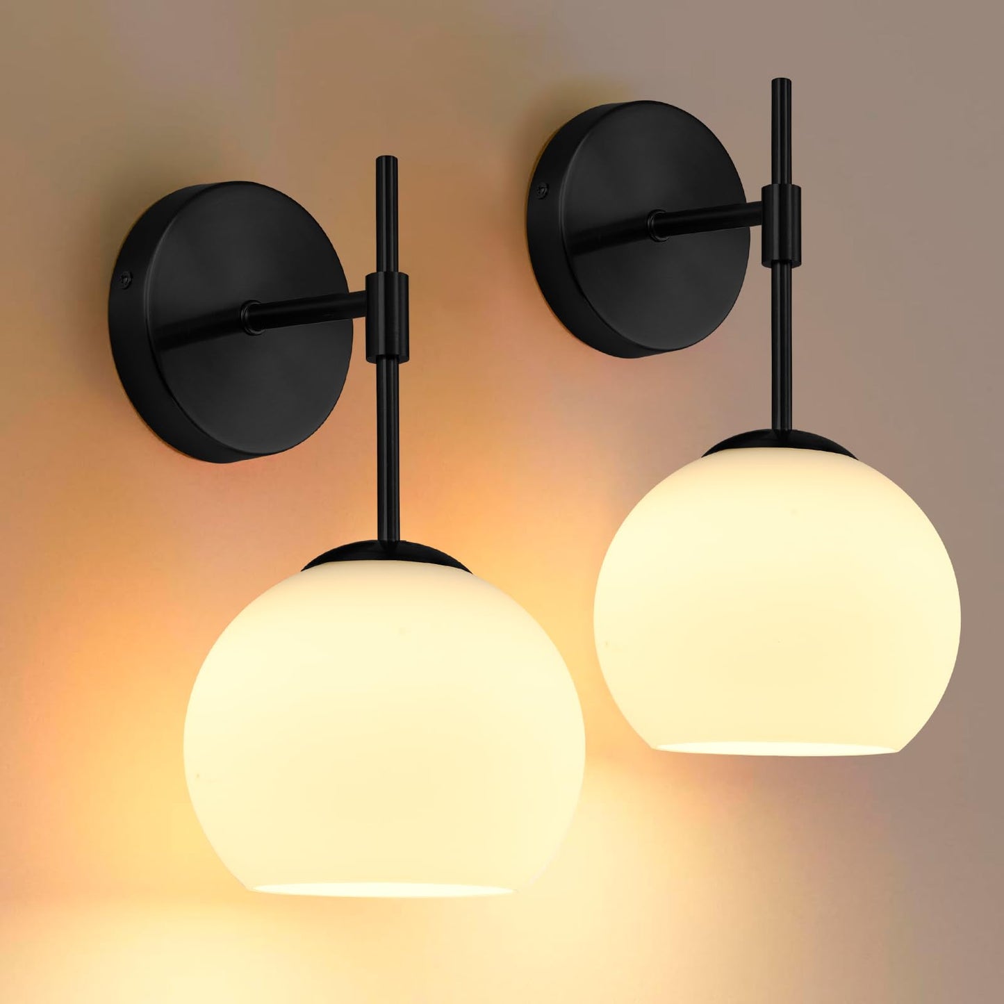 NOVCAND Battery Operated Wall Sconces Set of 2, Rechargeable Wall Lights with Milk Glass Shade, 12 RGB and 3CCT Dimmable, Wireless Wall Lamps