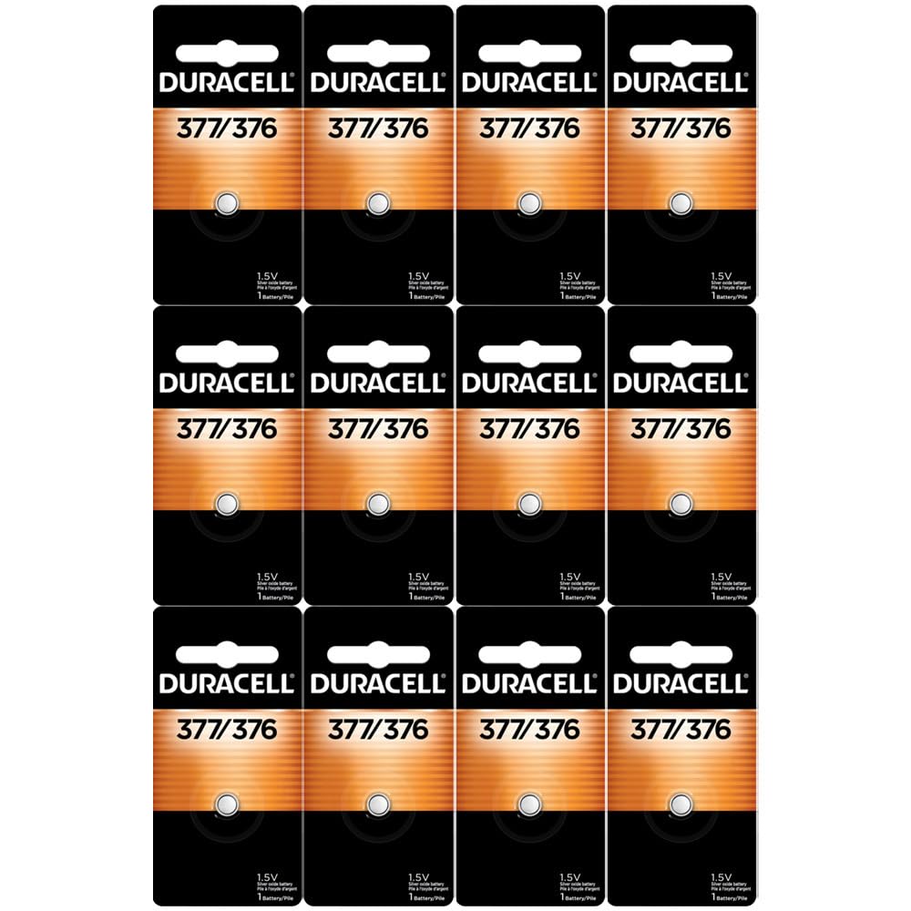 12-Pack Duracell 377 Batteries 1.5 Volt Silver Oxide Coin Button