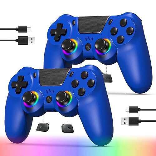 TJPD 2-Pack Wireless Controller for PS4/Pro/Slim & PC?2 Programmable Rear Buttons, RGB Lighting, 800mAh Battery, Dual Vibration, 6-Axis Gyro, Built-in