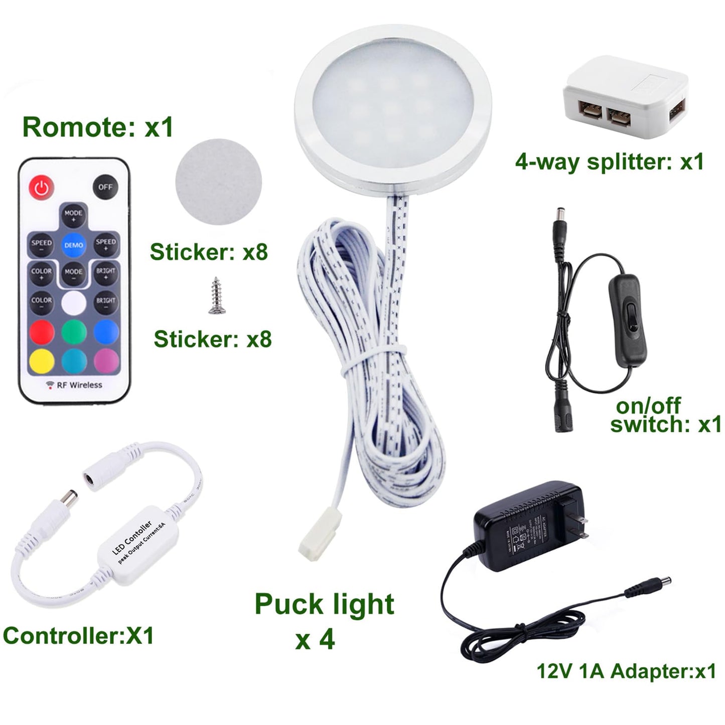 AIBOO RGB Color Changing LED Under Cabinet Lights Kit, Aluminum Slim Multi Color Puck Lights for Kitchen Counter Furniture Holiday Ambiance Christmas