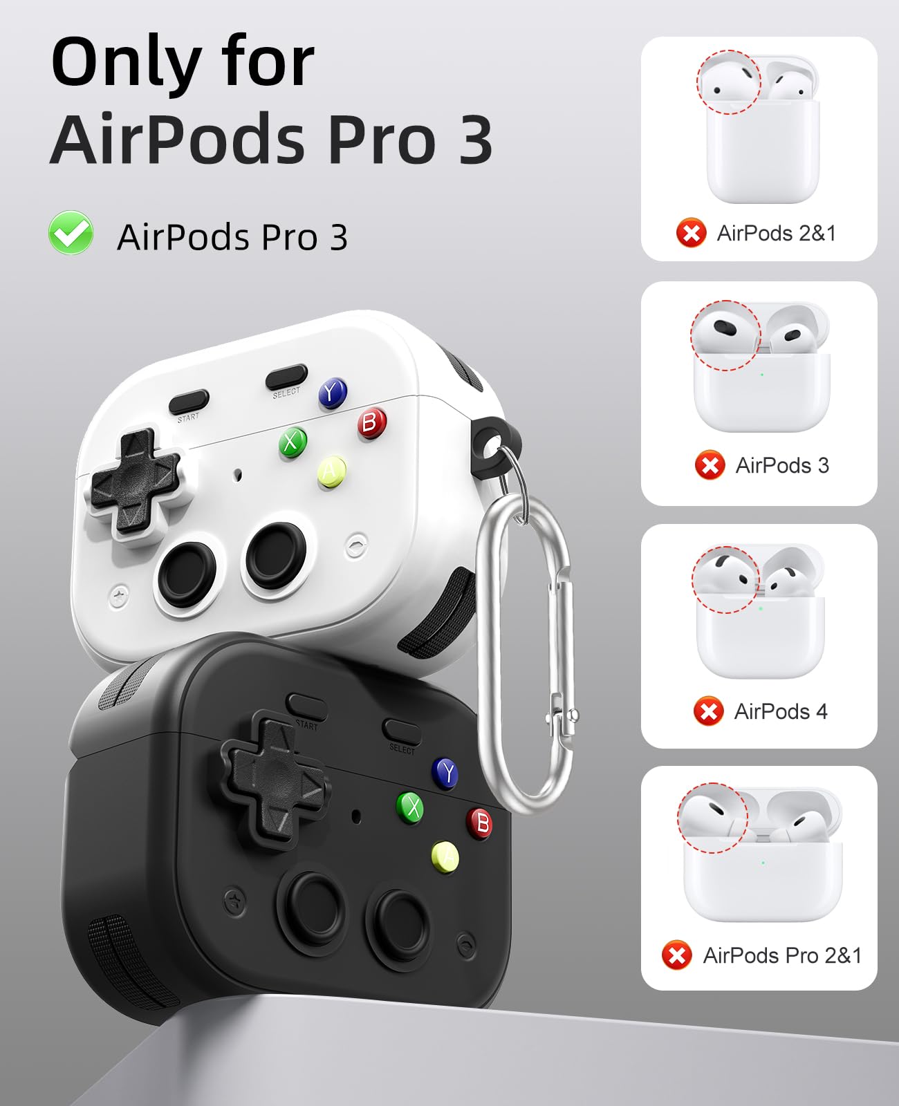 TiMOVO Case for AirPods Pro 3 (2025) with Secure Lock Clip, Hard Shell Game Console Design Shockproof Protective Cover for Apple AirPod Pro 3rd