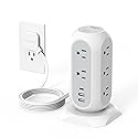 Tower Power Strip Flat Plug with 11 Outlets 3 USB (1 USB C), TESSAN Surge Protector Tower 1625W/13A,1050J Protection, 6 Feet Extension Cord