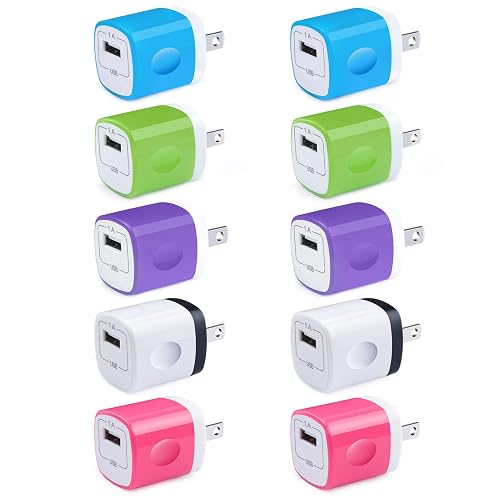 USB Charger Plug,Fast Charging Block,1A USB Cube 10Pack Wall Outlet Adapter Compatible iPhone 17 Pro Max/16 Plus/15/14/13/12/11/X/SE/8, Samsung Galaxy