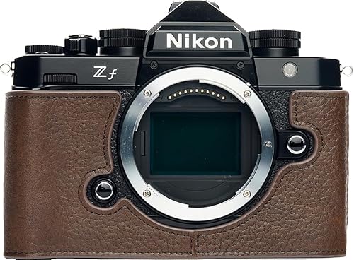BMAOLLONGB ZF Camera Case, Handmade Genuine Real Leather Half Camera Case Bag Cover for Nikon ZF Camera Bottom Opening Version + Hand Strap (Coffee)