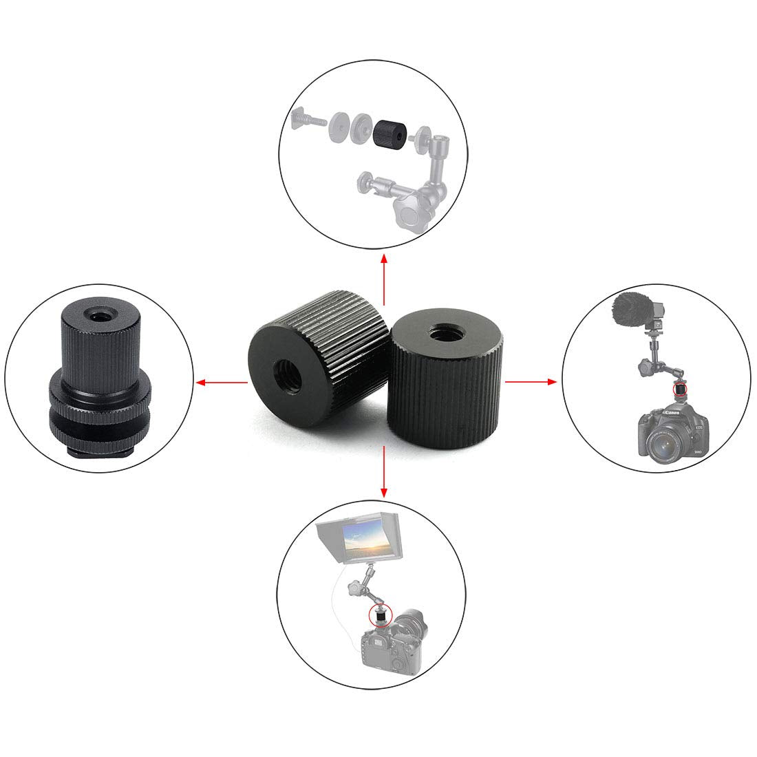 HJ Garden 2pcs 1/4"-20 Thread Tripod Nut Connection Mounts Nuts Articulating Arms Tripod Rigs Replacement Parts