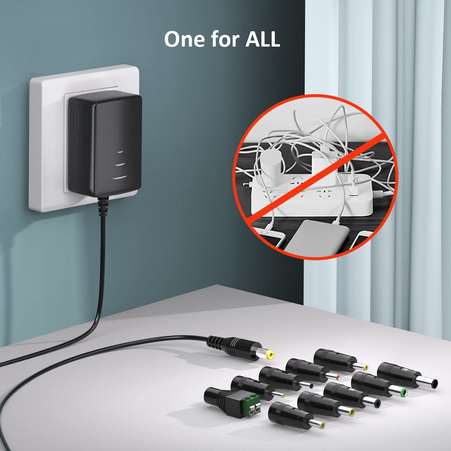 Basicvolt Universal AC Adapter 9V 2A Power Supply Center Positive DC 9 Volt 1.8A 1.5A 1A 0.8A 0.5A 450mA Power Cord Charger for LED Strip Light CCTV…