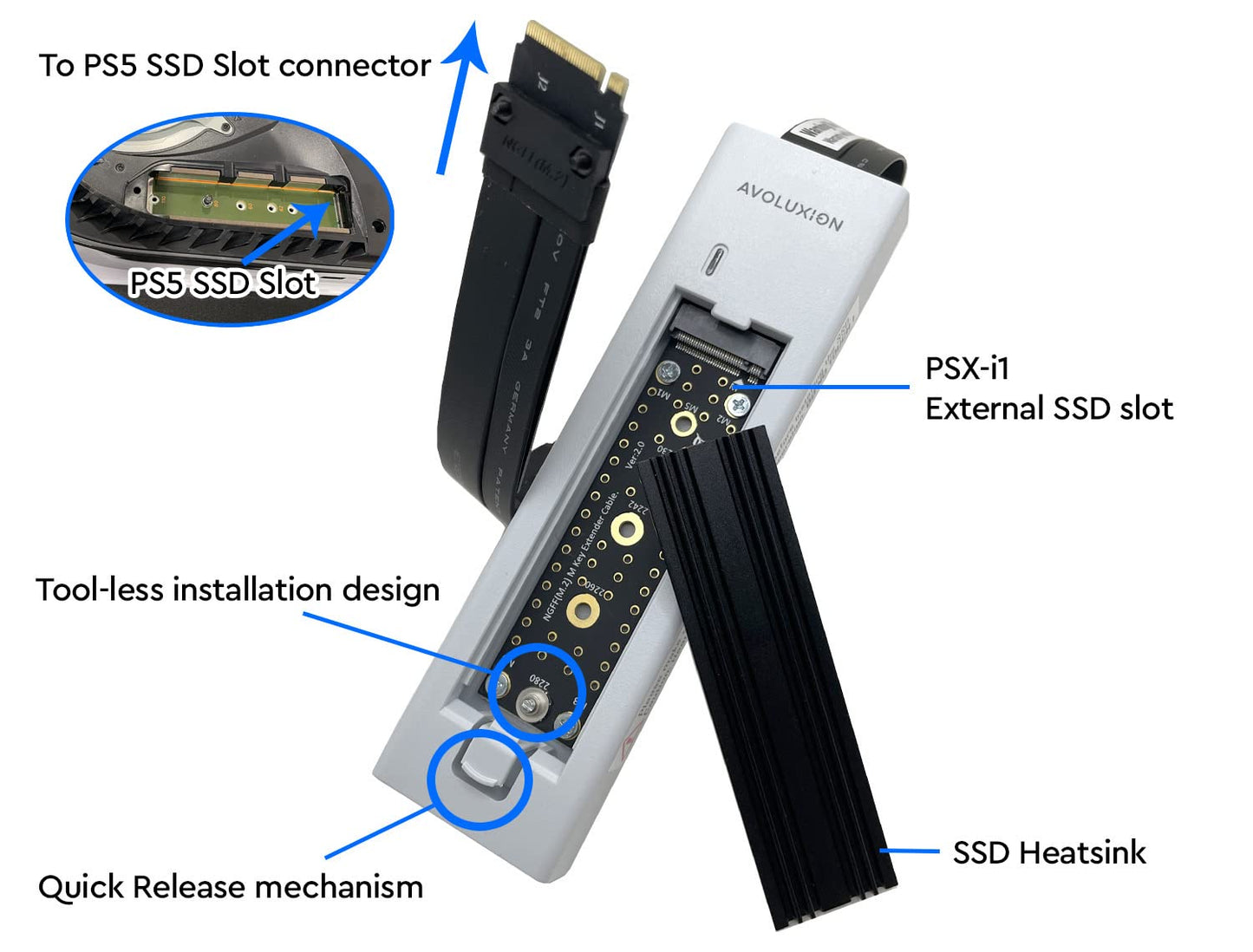 Avolusion PS5 SSD Heatsink with External SSD Expansion Kit for PS5 Game Console (PSX-i1-PS5)