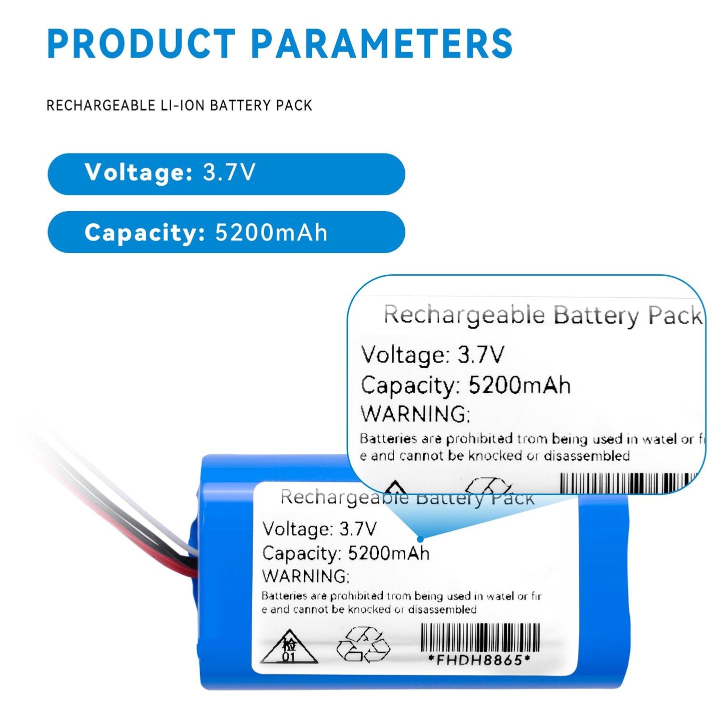 RDSJ 5200mAh Baby Monitor Battery Replacement for Eufy Spaceview Pro Baby Cam, T8321-M, PN: Eufy PT18650-SP PCM5200 Battery 3.7V