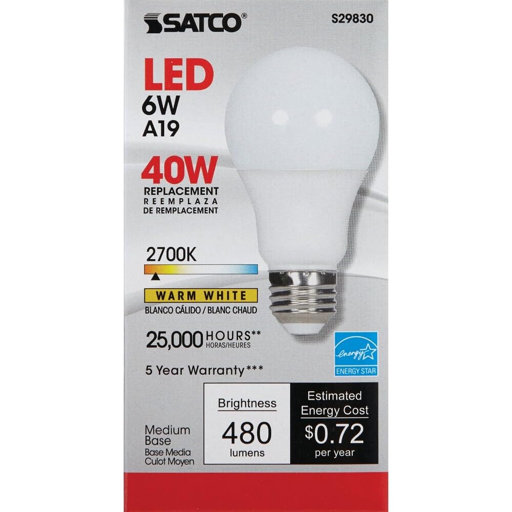 Satco 40W Equivalent Warm White A19 Medium Dimmable LED Light Bulb - 1 Each