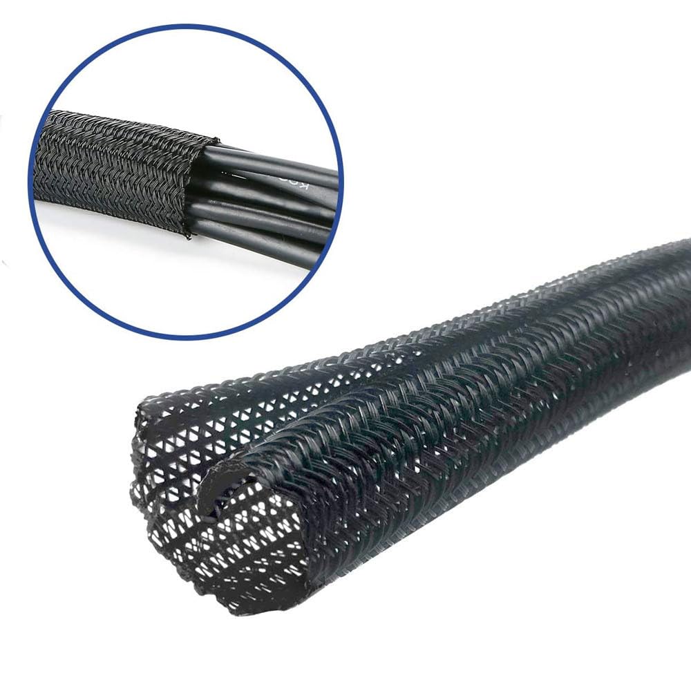 QCSIW 1/4" x 50ft Black Cable Sleeve Cover - Pet-Proof Cord Management System for Home Office Desk, Durable Wire Organizer Protector from Dog Cat