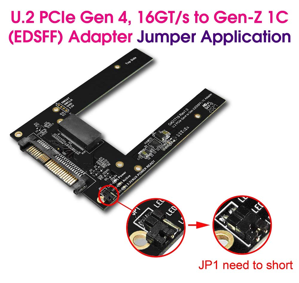 Micro SATA Cables| U.2 PCIe Gen 4 16GT/s U.2 to Gen-Z 1C (EDSFF) SSD Adapter