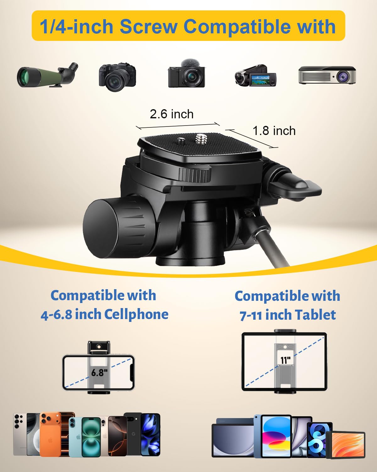 JOILCAN 67" Phone iPad Tripod, Professional Camera Tripod Stand for Tablet iPhone with 2-in-1 Holder & Carry Bag, Extendable Travel Tripod
