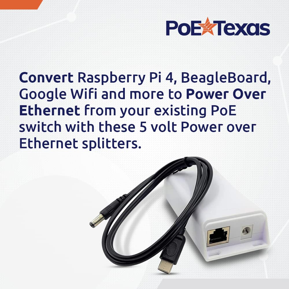 PoE Texas PoE+ Power for USB-C Devices, Including Google WiFi & Raspberry Pi - for POS Systems, Digital Signage & More, Extend Power Delivery Up
