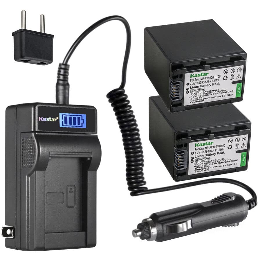 Kastar 2-Pack NP-FV100 Battery and LCD AC Charger Compatible with Sony HDR-CX580, HDR-CX610E, HDR-CX675, HDR-CX690, HDR-CX700, HDR-CX730, HDR-CX740
