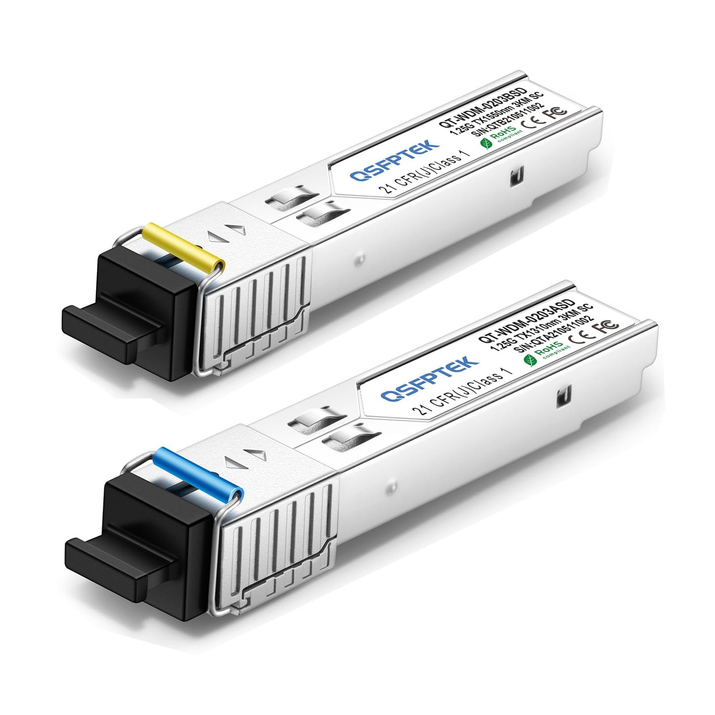 QSFPTEK 1Pair 1.25G SFP WDM SC Bidi Transceiver, 1.25gb Single-Mode Fiber Connector, sfp-wdm-sm 1000base bidi SFP SMF Simplex Fiber Module SMF