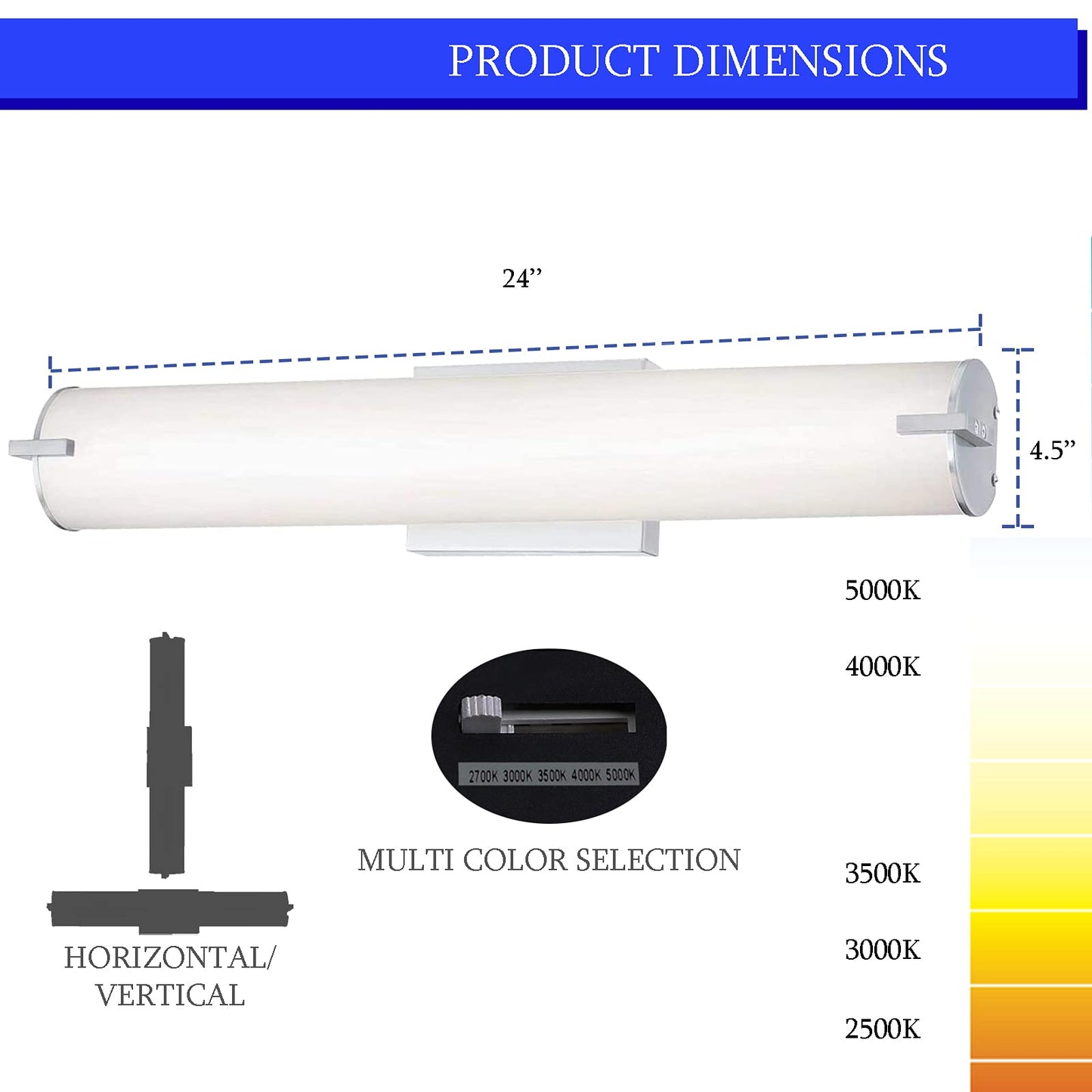 Ciata 1-Light LED Multi Color Temperature Wall Fixture in Brushed Nickel Finish with White Frosted Shade (24 Inches)