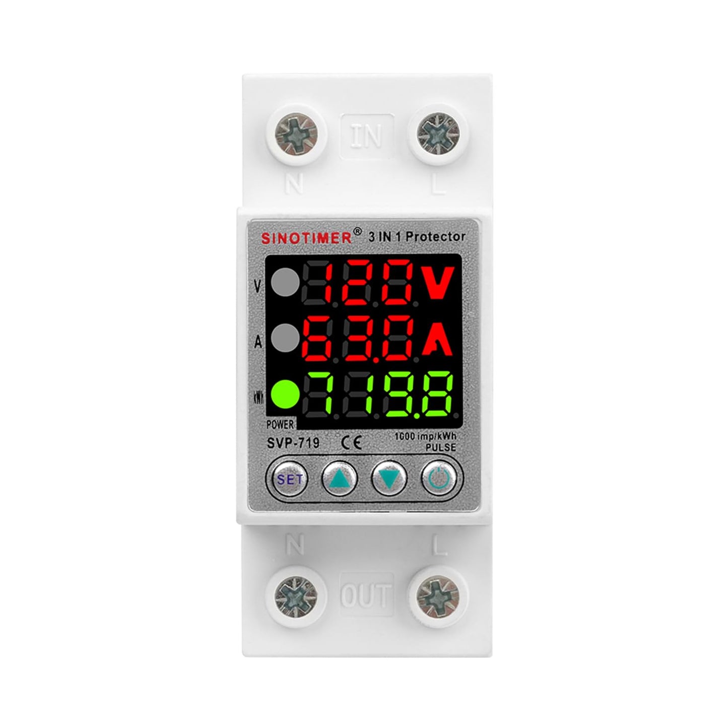 SINOTIMER SVP719 3 LED Display 120VAC 63A Adjustable Voltage Surge Protector Relay with Limit Current Protection, Single Phase Low Voltage Monitor