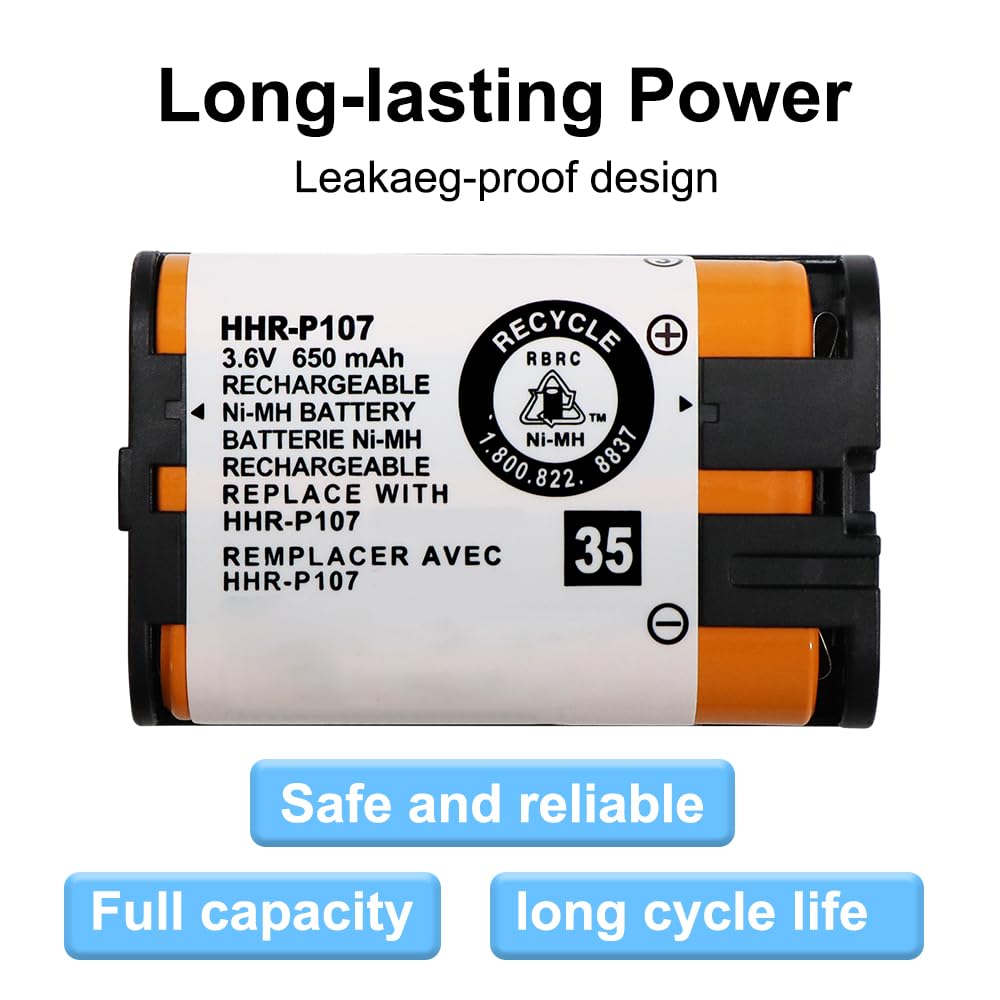 CUCESH 3 Pack HHR-P107 NI-MH Rechargeable Battery for Panasonic 3.6V 650mAh Phone Battery for Cordless Phones Long-Lasting