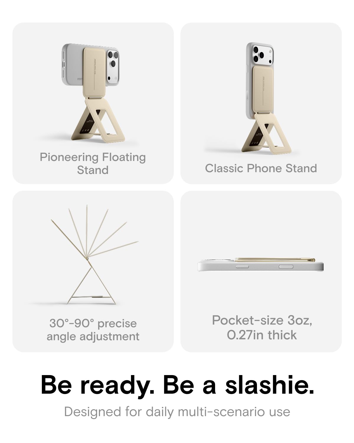 MOFT Phone Tripod Stand Selfie Stick for iPhone, Multi-Angles iPhone Stand, Lightweight & Portable Phone Holder, Strong Magnets, MOVAS Vegan Leather
