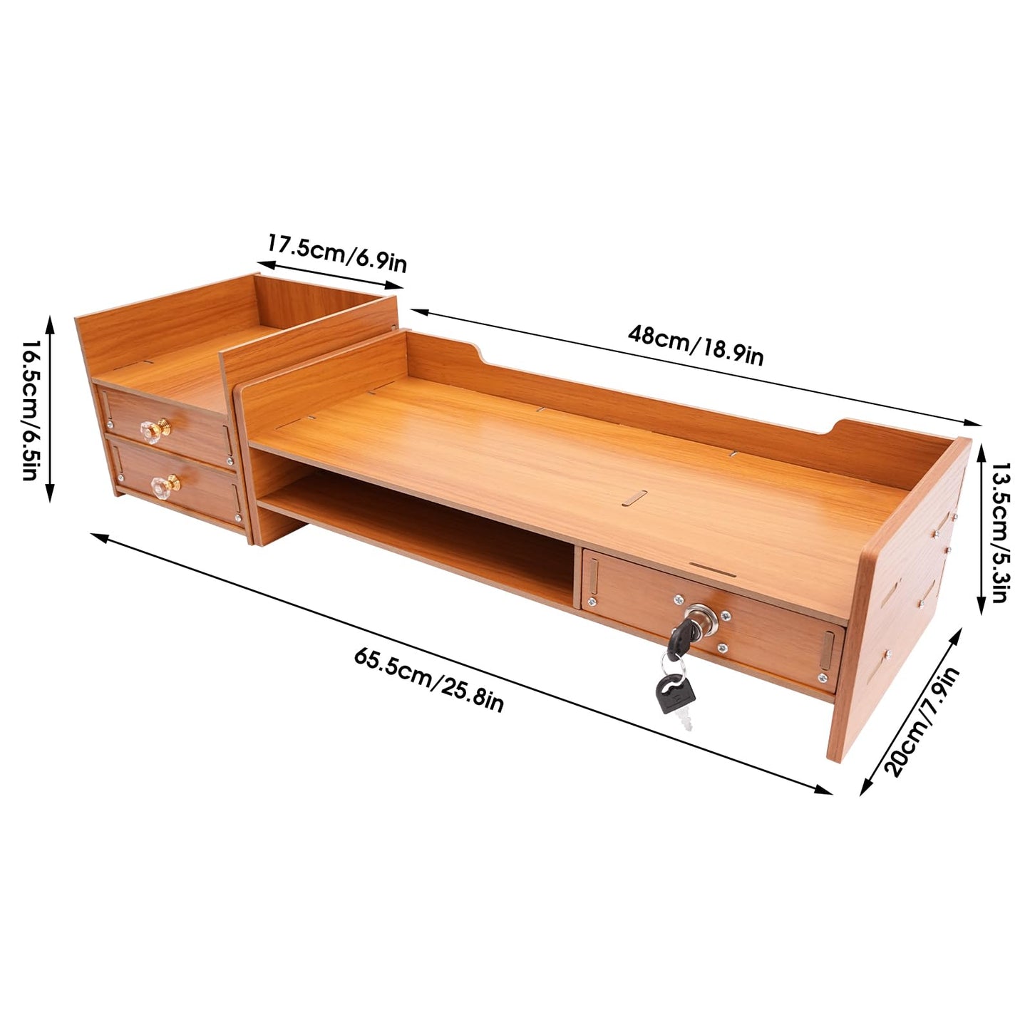 AngelcityCC Monitor Stand Riser, 3 Tiers Laptop Computer Monitor Riser, Desktop Wooden Screen Monitor Stand Riser with Drawers&Lock for Home Office