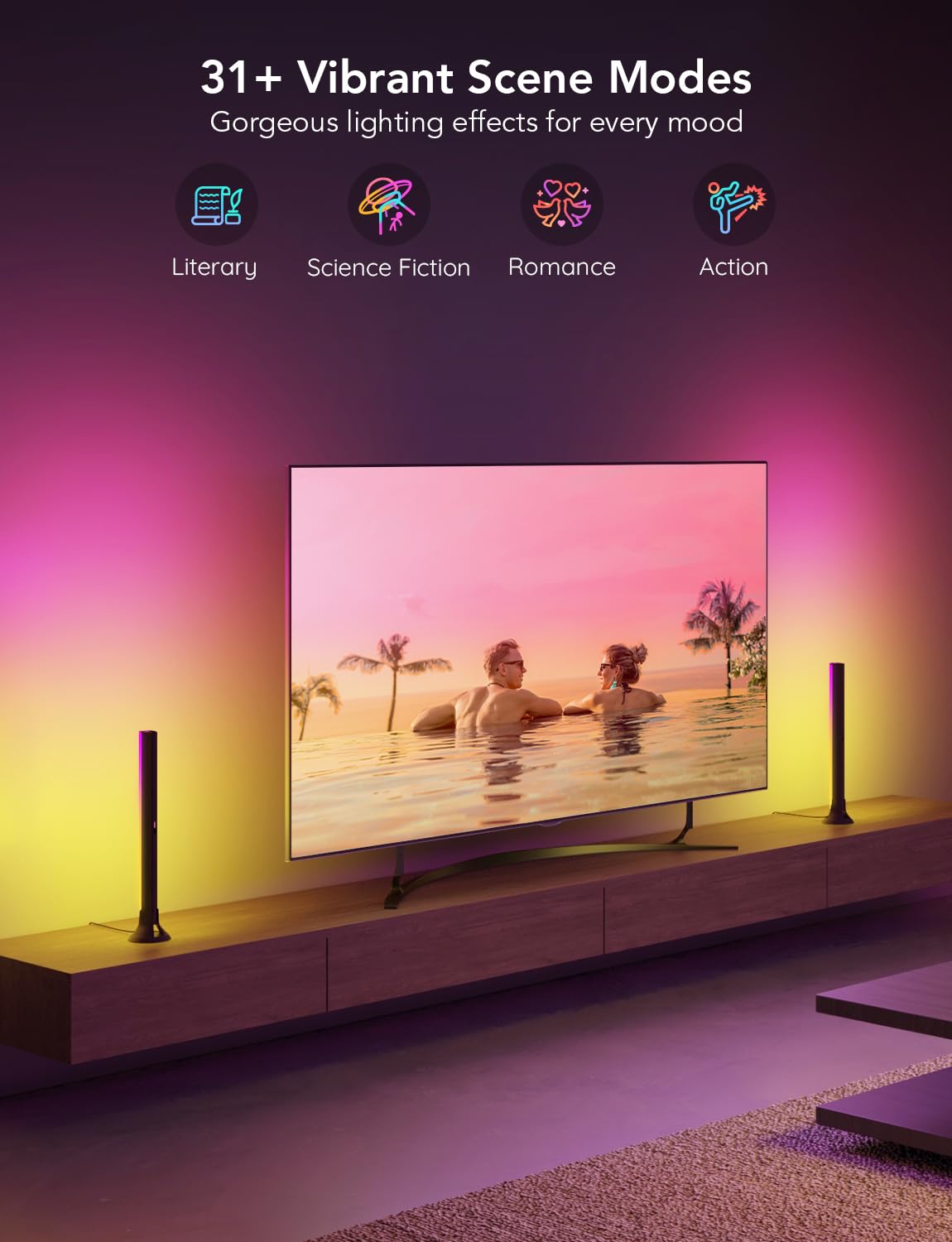 Govee RGBIC Light Bars, 15 Inches WiFi TV Backlight Suitable for 45-70 inch TVs, Smart Light Bars with Multiple Placement Options, Work with Alexa